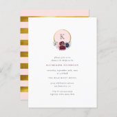 Gold Blush Burgundy & Navy Monogram Bridal Shower Invitation Postcard (Front/Back)