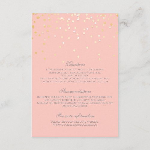 Gold Blush Confetti Wedding Details _ Information Enclosure Card