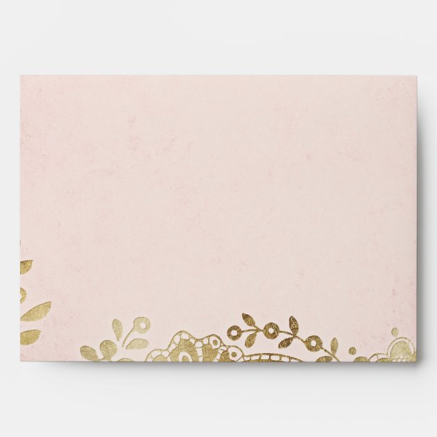 Gold Blush Elegant Lace Wedding Return Address Envelope