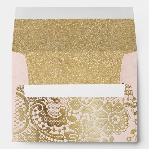 Gold Blush Elegant Lace Wedding Return Address Envelope