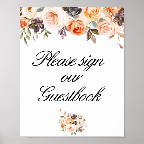 gold blush fall floral wedding guestbook sign