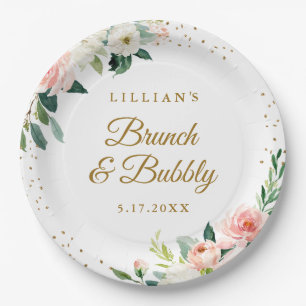 Gold Blush Floral Brunch And Bubbly Paper Plates