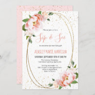 Gold Blush Floral Sip & See Baby Girl Shower Invitation