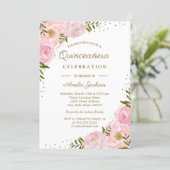 Gold Blush Floral Watercolor Quinceanera Invite (Standing Front)