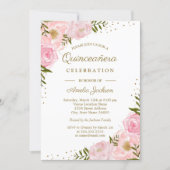 Gold Blush Floral Watercolor Quinceanera Invite (Front)