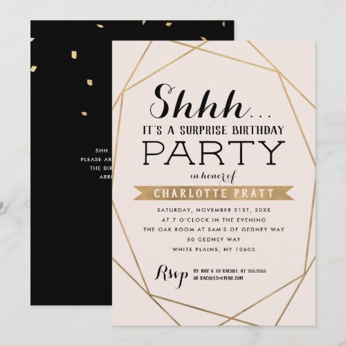 Gold Blush Geometric Shh Surprise Birthday Party