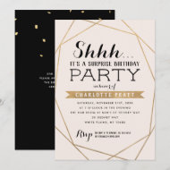 Gold Blush Geometric Shh Surprise Birthday Party Invitation