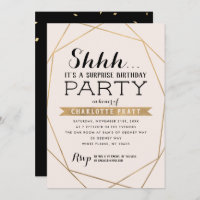 Gold Blush Geometric Shh Surprise Birthday Party