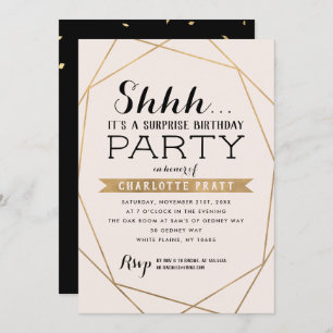 Gold Blush Geometric Shh Surprise Birthday Party Invitation