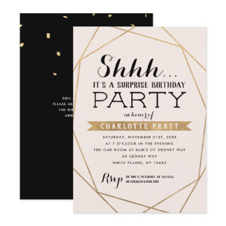 Gold Blush Geometric Shh Surprise Birthday Party Invitation