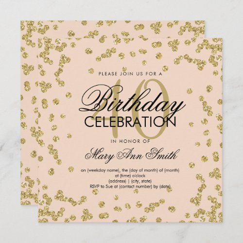 Gold Blush Glitter Confetti 40th Birthday Invitation