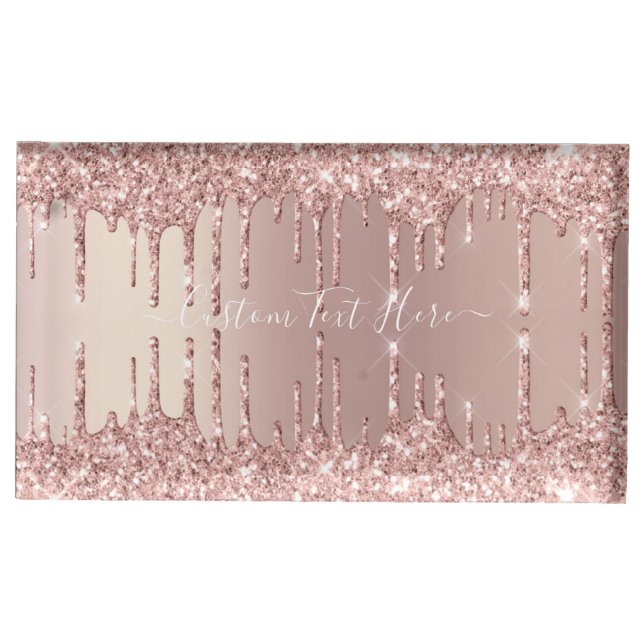 Gold Blush Glitter Custom Text Place Card Holder (Front)