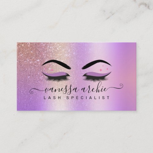 Gold Blush Glitter Purple Metallic Foil Eyelash Business Card
