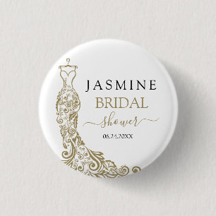 Gold Blush Gown Bridal Shower Button