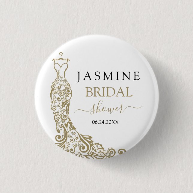  Gold Blush Gown Bridal Shower Button (Front)