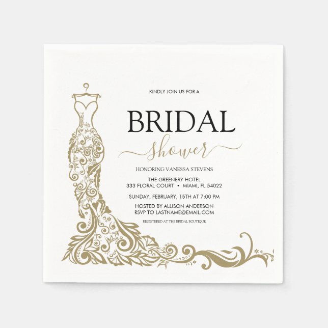  Gold Blush Gown Bridal Shower Napkins (Front)