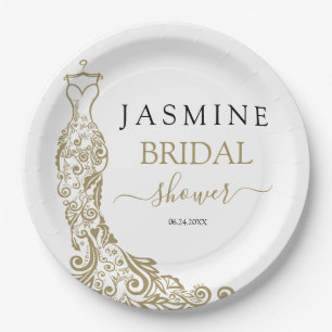 Gold Blush Gown Bridal Shower Paper Plates