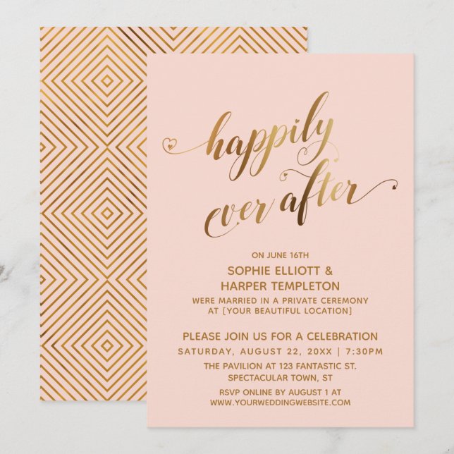 Gold & Blush Happily Ever After Post Wedding Invitation (Front/Back)