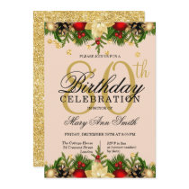 Gold & Blush Holiday Glitter 80th Birthday Party Invitation