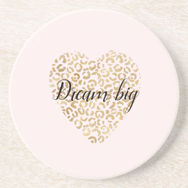 Gold Blush Leopard Print Heart         Coaster (Front)