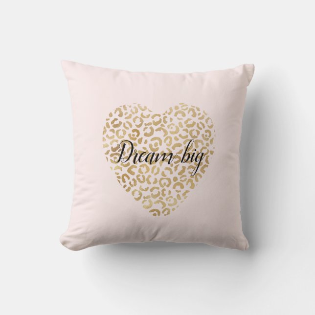 Gold Blush Leopard Print Heart       Throw Pillow (Front)