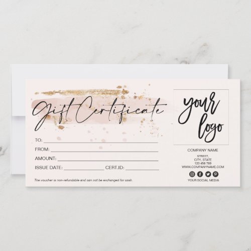 gold  blush modern gift card certificate add logo