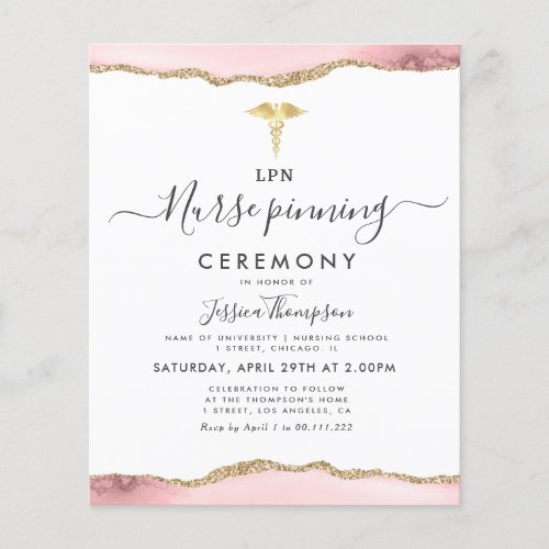 gold blush Nurse pinning ceremony Invitation