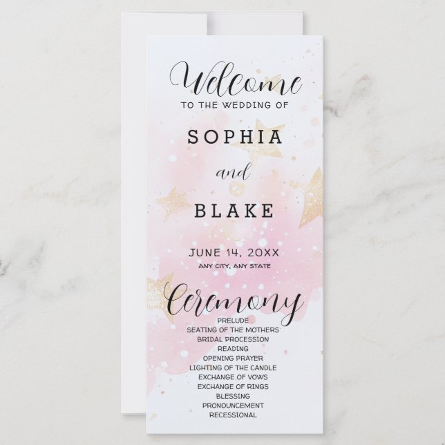 Gold, Blush & Off White Stars Wedding Program (Front)
