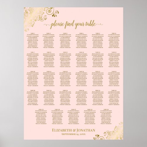 Gold & Blush Pink 29 Table Wedding Seating Chart