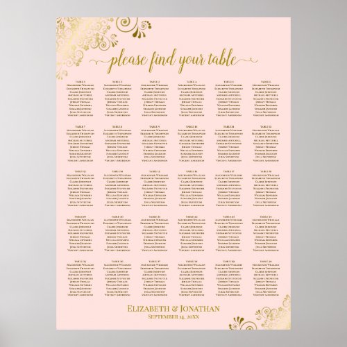 Gold & Blush Pink 30 Table Wedding Seating Chart
