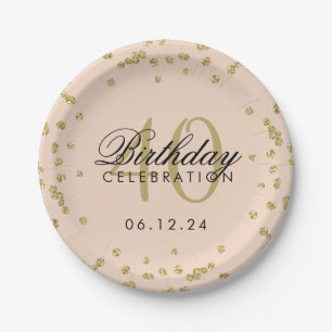 Gold Blush Pink 40th Birthday Glitter Confetti Paper Plates