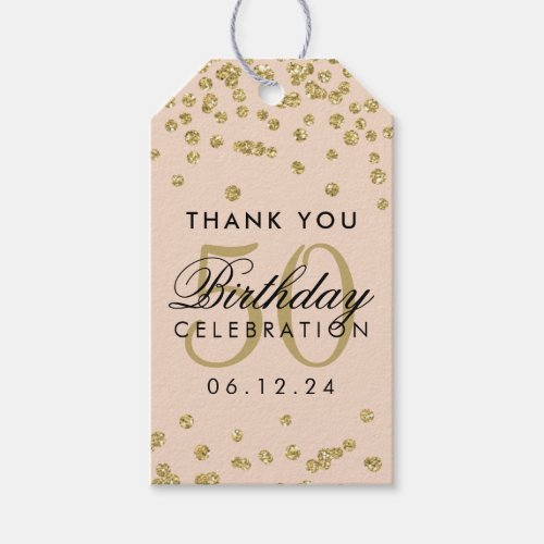 Gold Blush Pink 50th Birthday Thank You Confetti Gift Tags