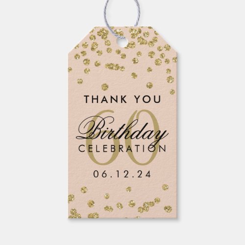 Gold Blush Pink 60th Birthday Thank You Confetti Gift Tags