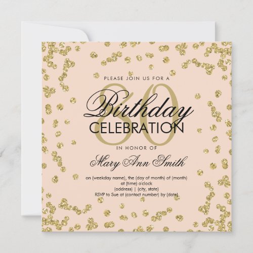 Gold Blush Pink 80th Birthday Glitter Confetti Invitation