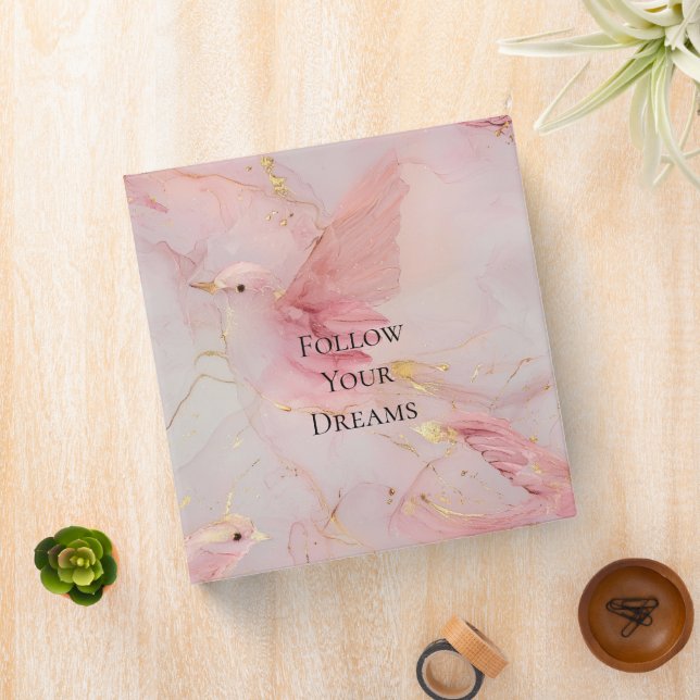 Gold Blush Pink Birds Baby Shower 3 Ring Binder (In Situ)