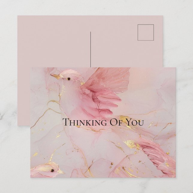 Gold Blush Pink Birds Baby Shower Postcard (Front/Back)