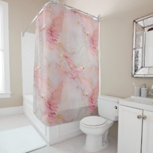 Gold Blush Pink Birds Shower Curtain
