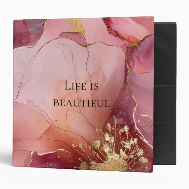 Gold Blush Pink Burgundy Floral  3 Ring Binder (Front/Inside)