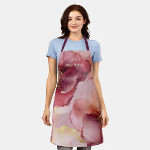 Gold Blush Pink Burgundy Floral Apron