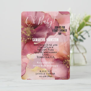 Gold Blush Pink Burgundy Floral Baby Shower Invitation