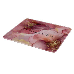 Gold Blush Pink Burgundy Floral Bridal Shower Cutting Board