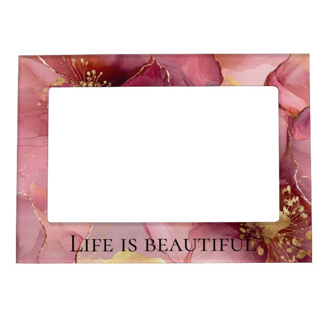 Gold Blush Pink Burgundy Floral Bridal Shower Magnetic Frame (Front)