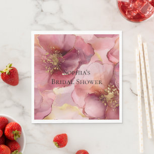 Gold Blush Pink Burgundy Floral Napkins