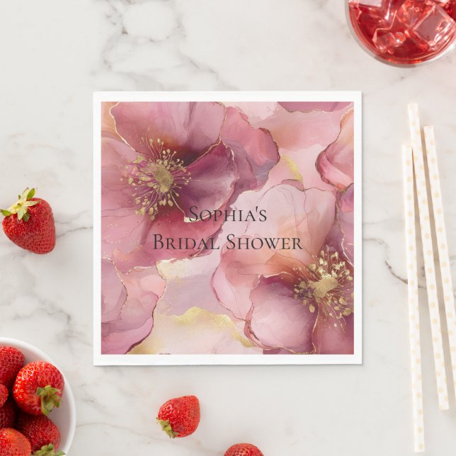 Gold Blush Pink Burgundy Floral  Napkins (Insitu)
