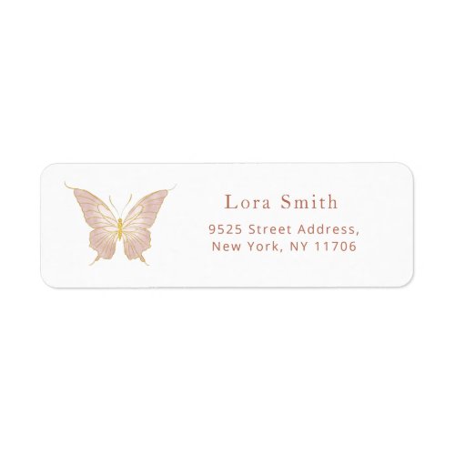 Gold blush pink butterfly return Address Label
