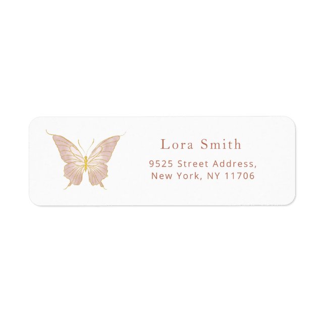 Gold blush pink butterfly return Address Label (Front)