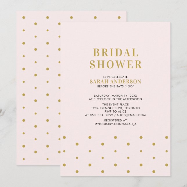 Gold & Blush Pink | Chic Modern Bridal Shower Invitation (Front/Back)