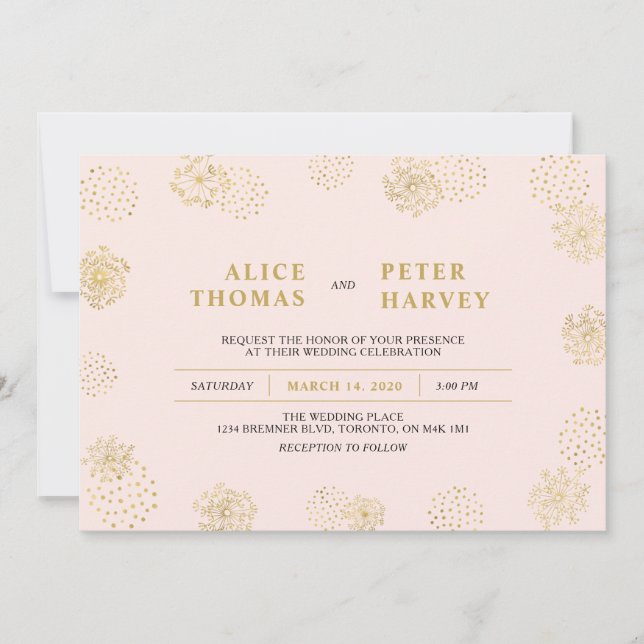 Gold & Blush Pink | Chic Modern Wedding Ceremony Invitation (Front)