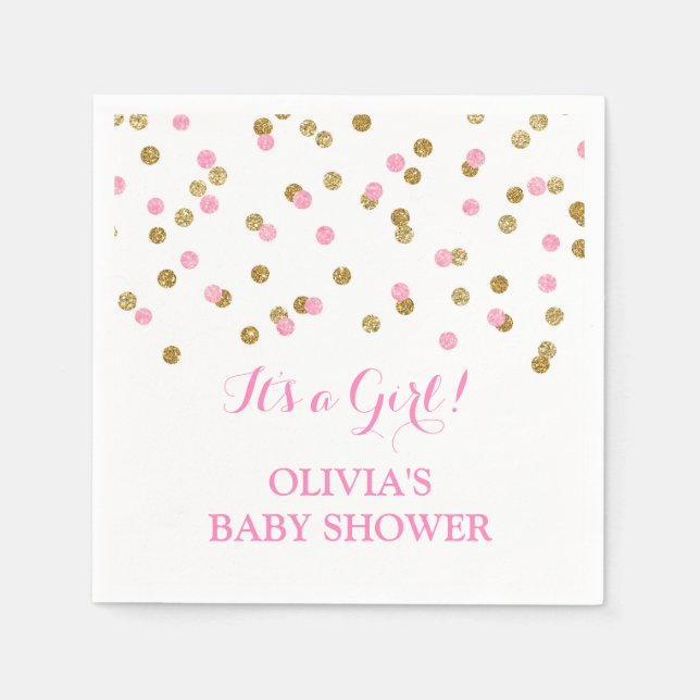 Gold Blush Pink Confetti Baby Shower Paper Napkins (Front)