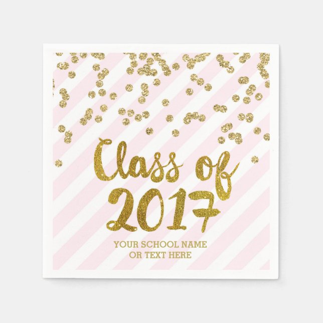 Gold Blush Pink Confetti Class of 2017 Graduation Paper Napkins (Front)